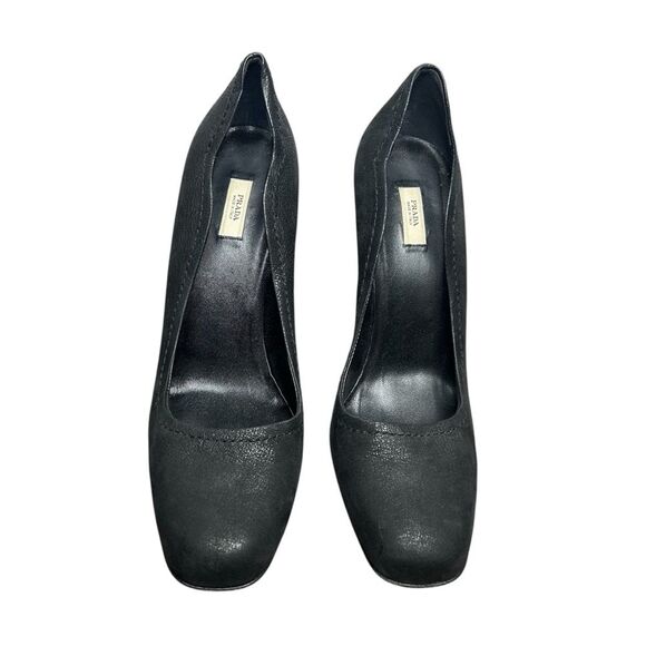 Prada 2004 Black Leather Scalloped Sway Curved Heels Size 40 Y2K - Picture 3 of 10